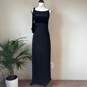 Vintage Byer Too! Black & Silver Sparkly Goth Gown/Maxi Dress - Tagged Medium